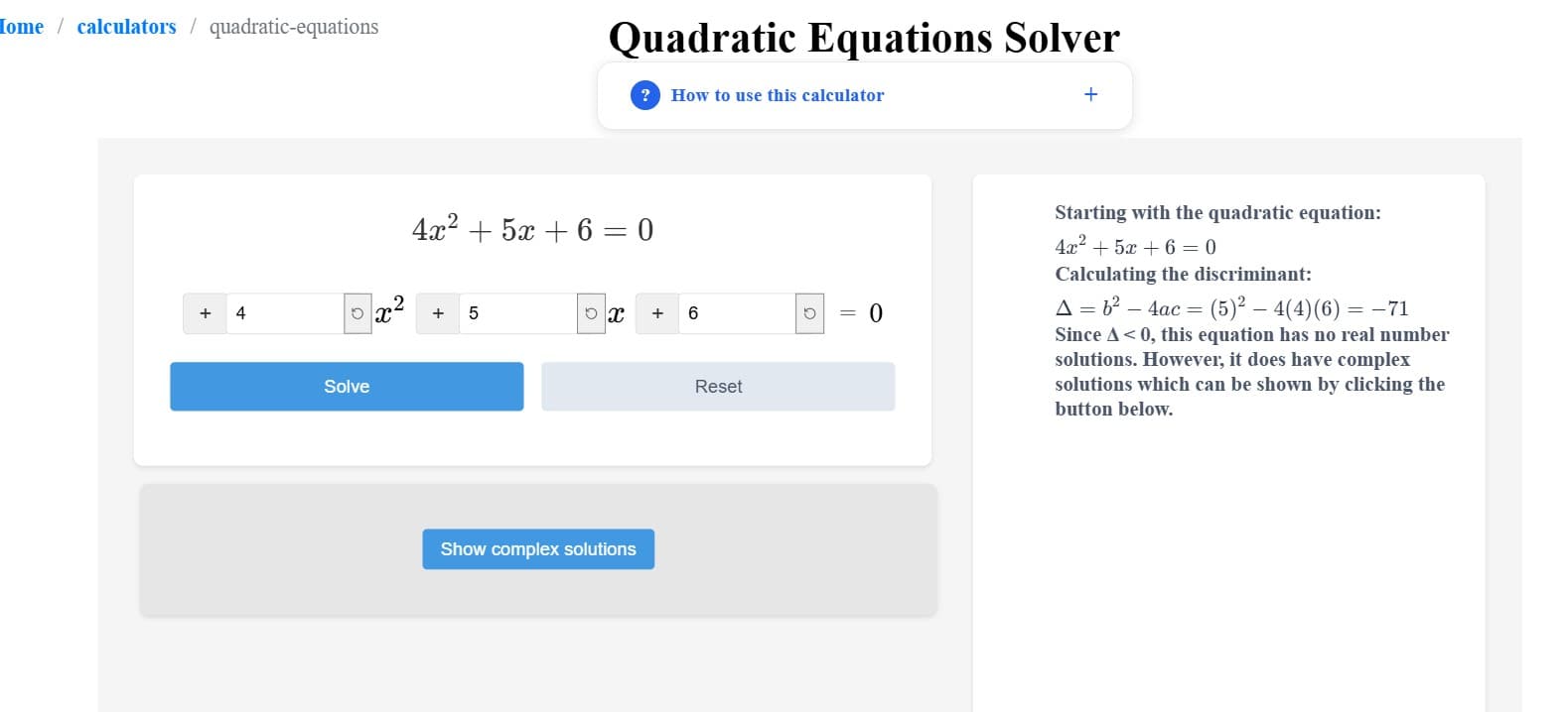 Quadratic Equation Solver
